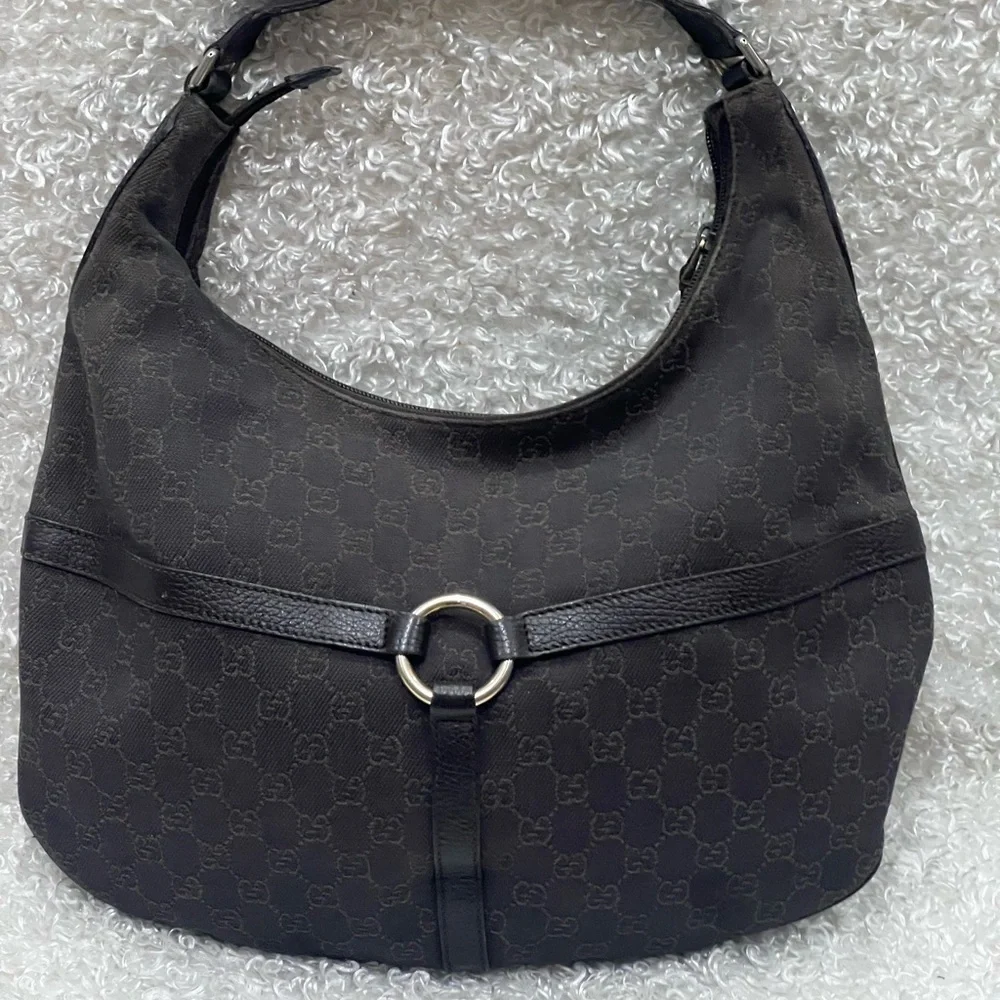 GUCCI Brown GG Canvas Hobo Handbag